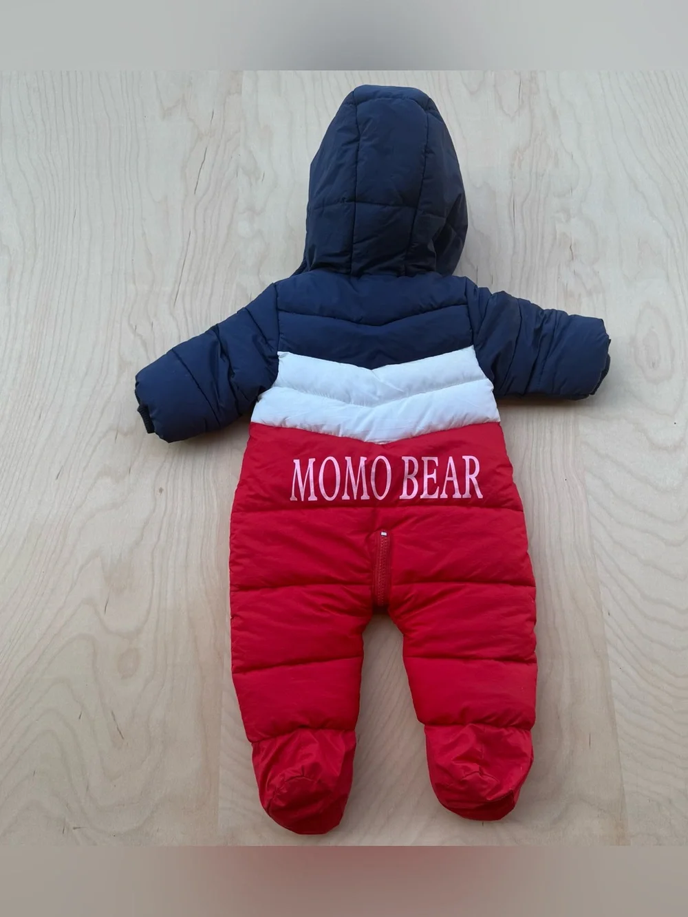 Mother's Baby Bear Hooded Bunting Snowsuit Red White Blue Colorblock Foot 6-9M